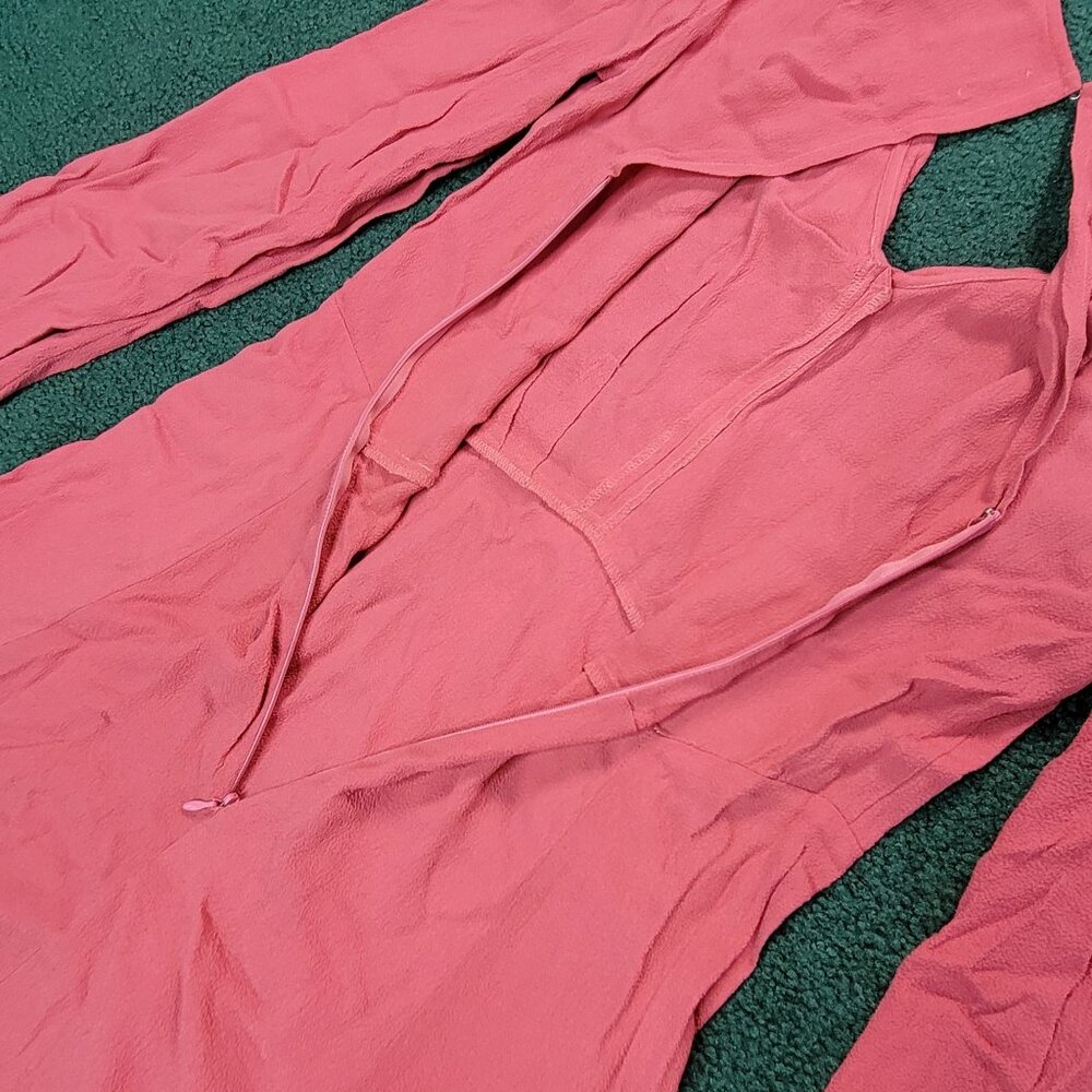 Reformation Women Dress Sz 6 Coral Pink Long-Sleeve Mini Flowy Skirt Tie Front - Picture 7 of 11